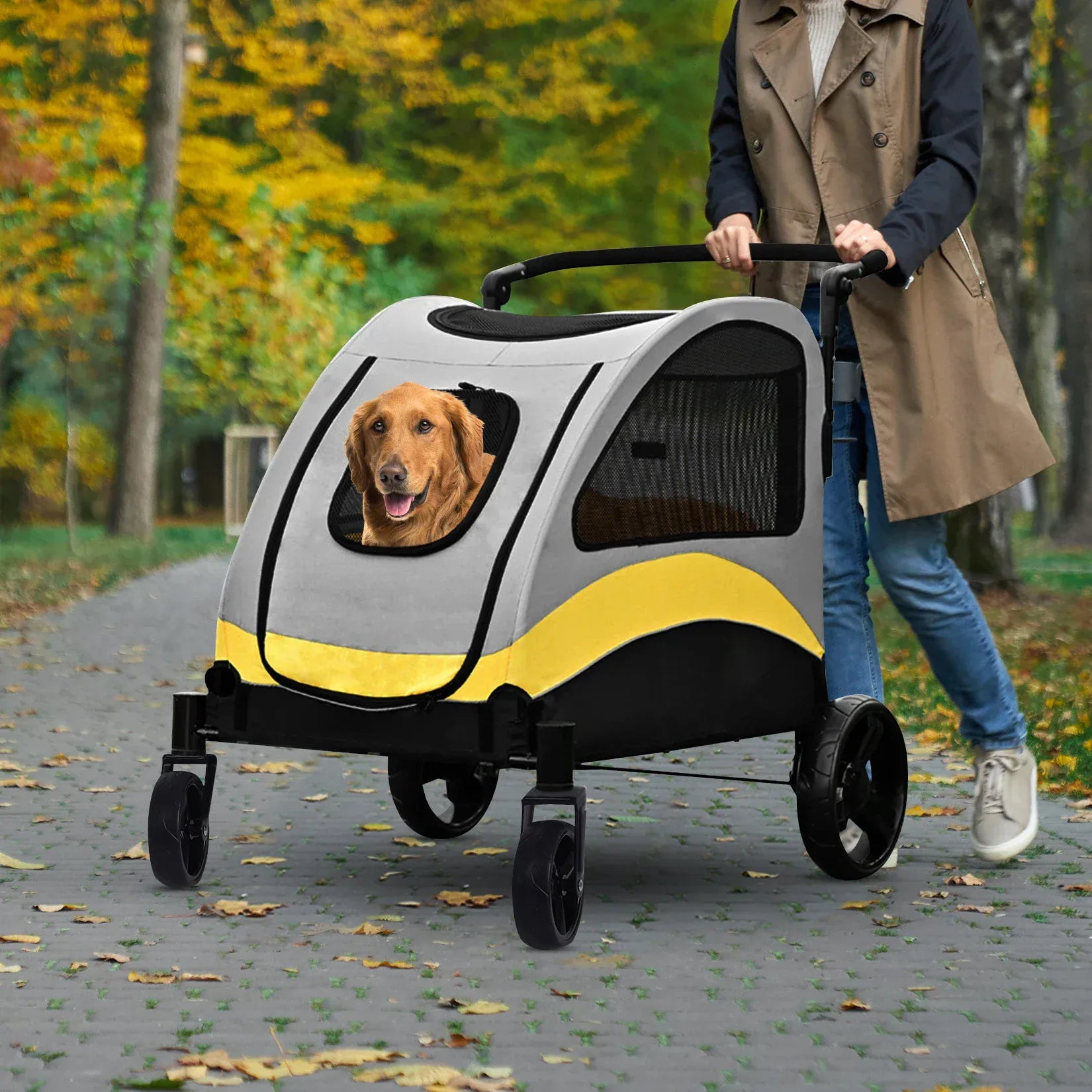 Heavy Duty Dog Stroller - 4-Wheel Foldable Carrier for Large Pets Up to 65kg