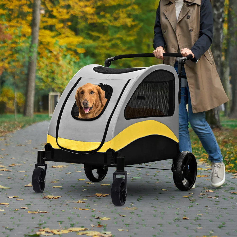 Heavy Duty Dog Stroller - 4-Wheel Foldable Carrier for Large Pets Up to 65kg
