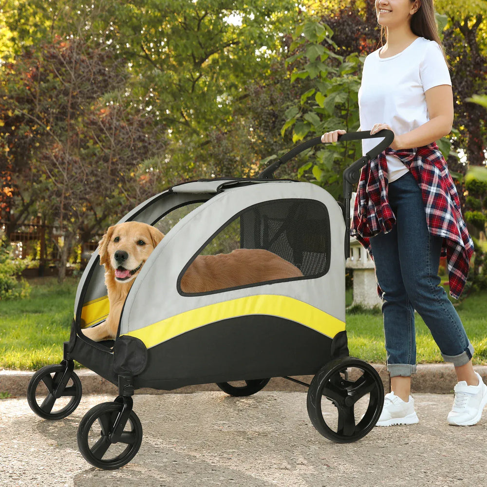 Heavy Duty Dog Stroller - 4-Wheel Foldable Carrier for Large Pets Up to 65kg
