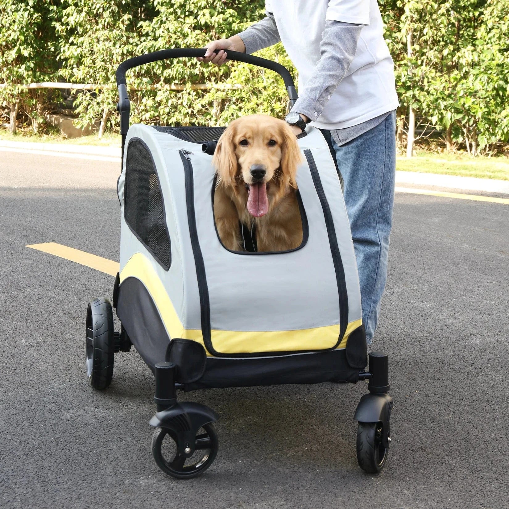 Heavy Duty Dog Stroller - 4-Wheel Foldable Carrier for Large Pets Up to 65kg