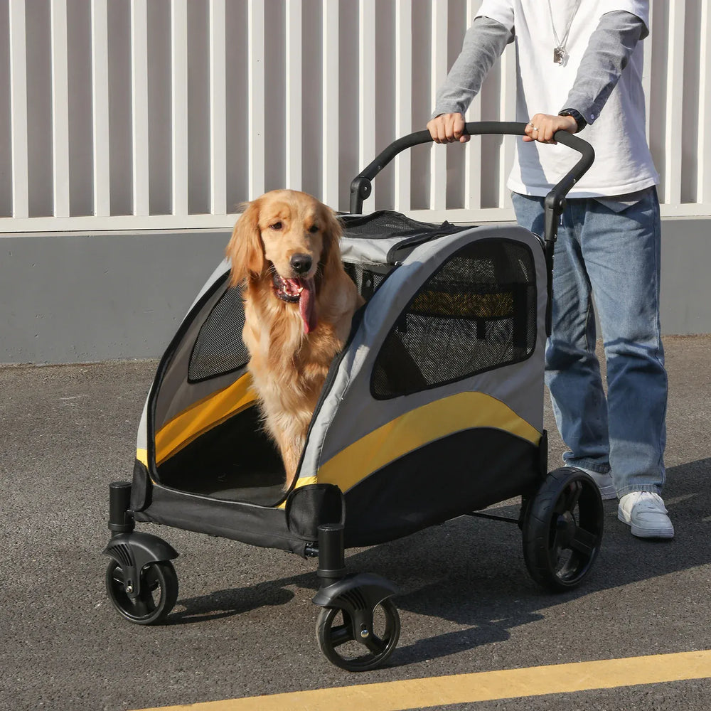 Heavy Duty Dog Stroller - 4-Wheel Foldable Carrier for Large Pets Up to 65kg