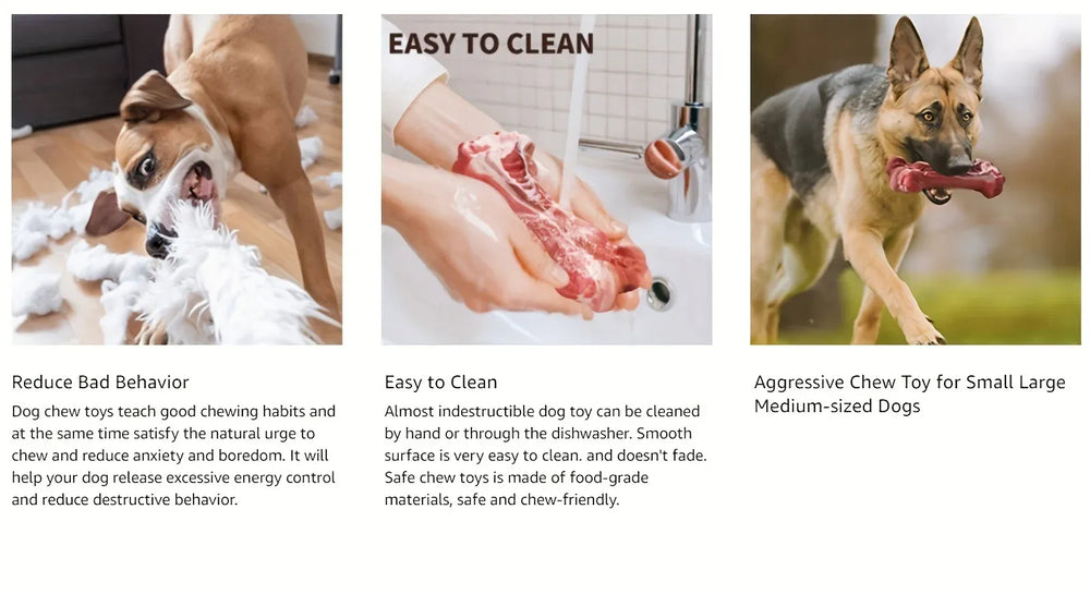 Indestructible Chew Toy for Aggressive Chewers – Durable Natural Rubber Bone for Teeth Cleaning