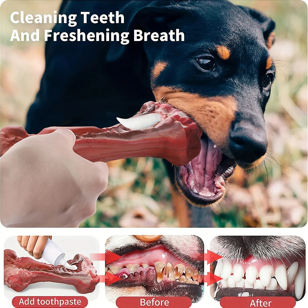Indestructible Chew Toy for Aggressive Chewers – Durable Natural Rubber Bone for Teeth Cleaning