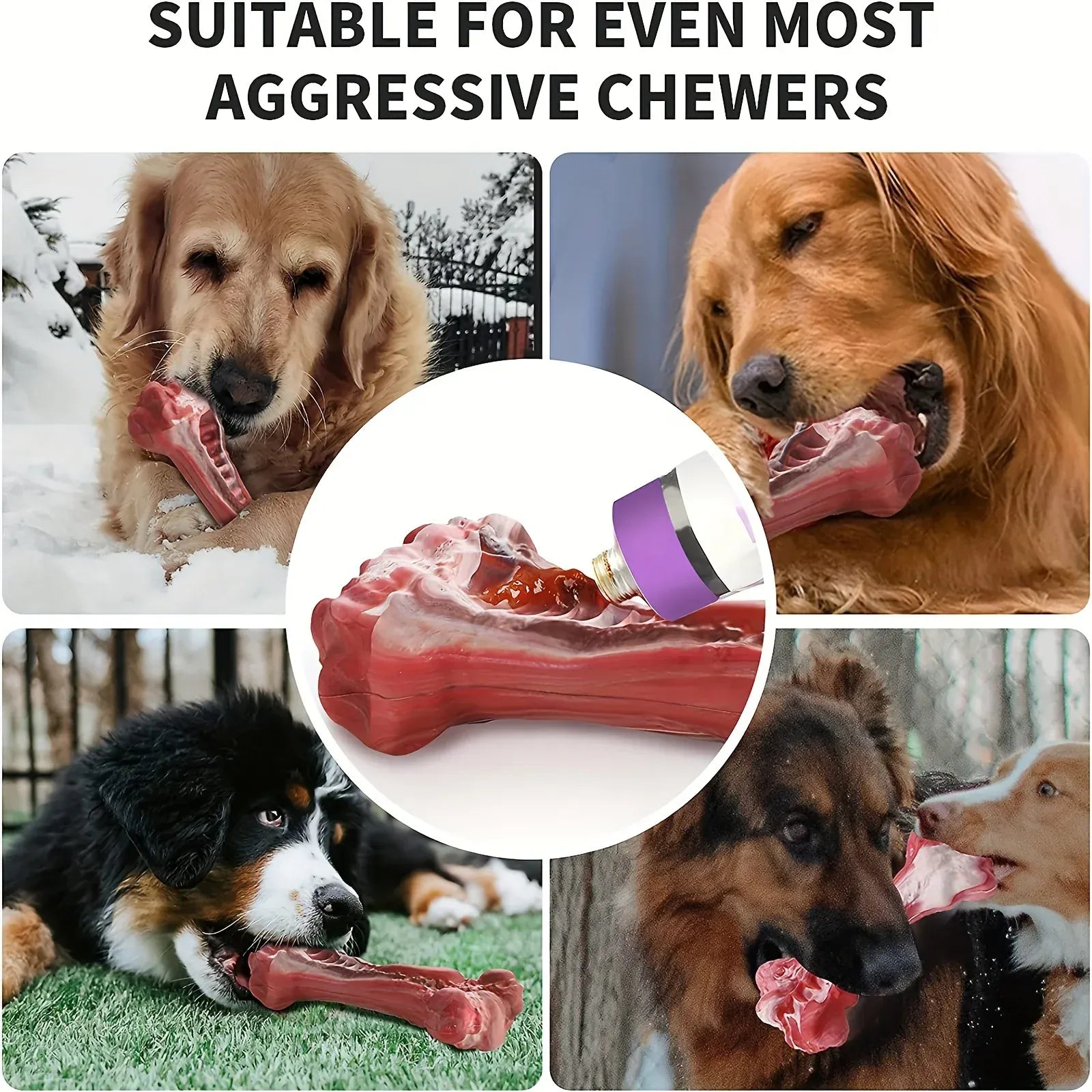 Indestructible Chew Toy for Aggressive Chewers – Durable Natural Rubber Bone for Teeth Cleaning