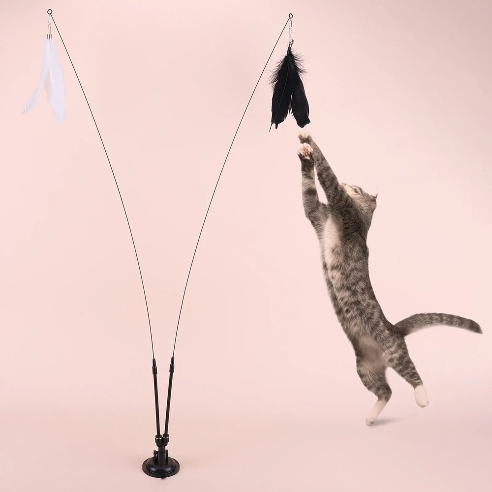 Interactive Cat Teaser Stick Set – 13-Piece Detachable Toy with Suction Cup Base & Replacement Heads