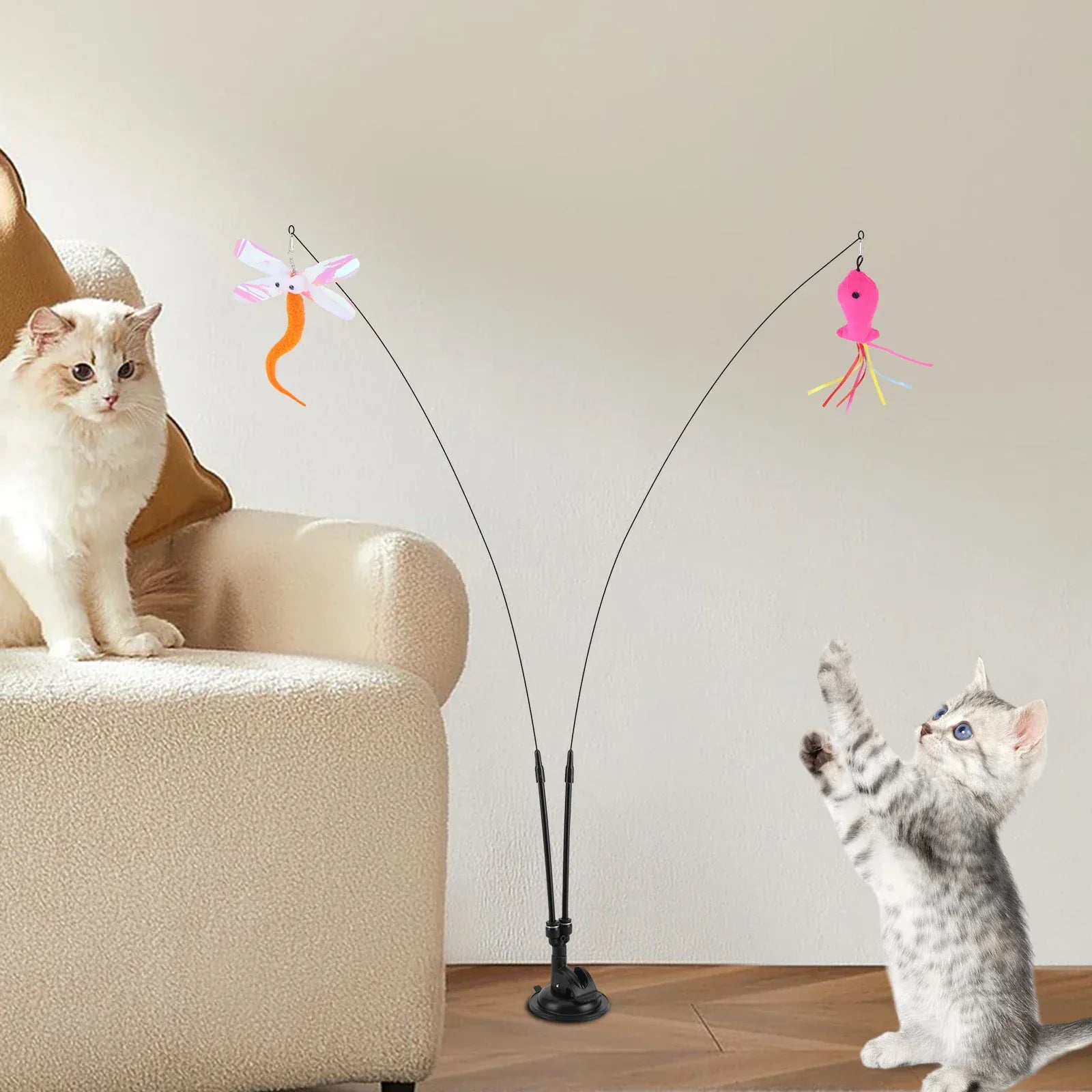 Interactive Cat Teaser Stick Set – 13-Piece Detachable Toy with Suction Cup Base & Replacement Heads