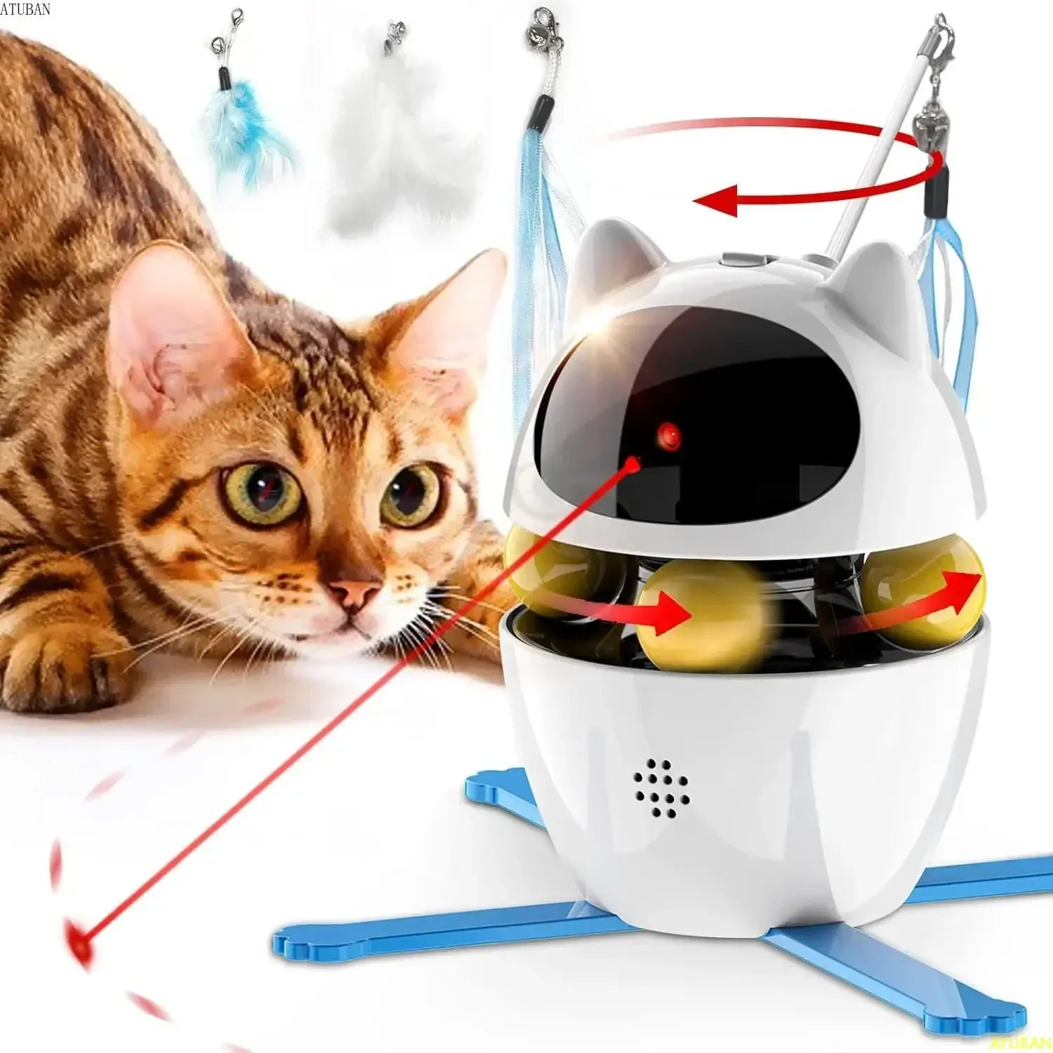 Interactive Cat Toys,3-in-1 Funny Exercise Electric Rotating Cat Toys for Indoor Cats Laser Toy, Automatic Cat Ball Kitten Toys