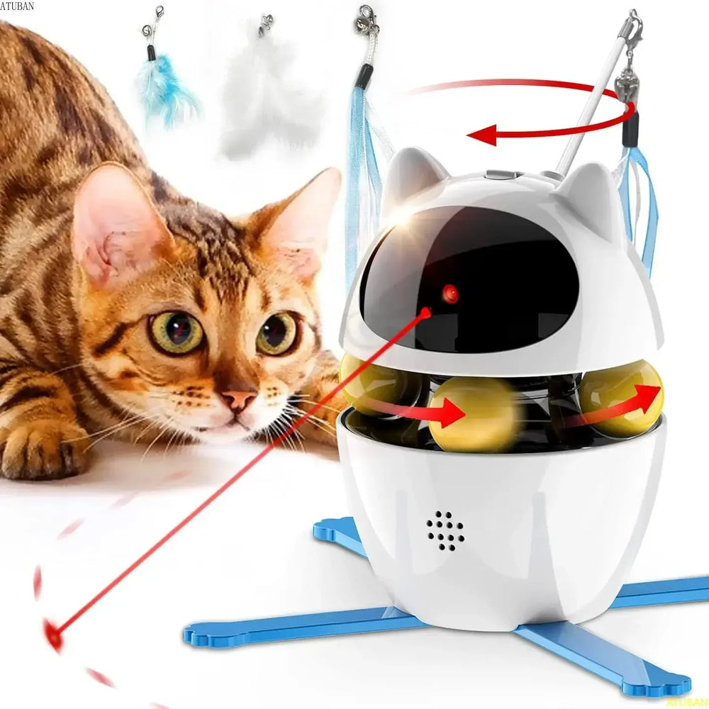 Interactive Cat Toys,3-in-1 Funny Exercise Electric Rotating Cat Toys for Indoor Cats Laser Toy, Automatic Cat Ball Kitten Toys