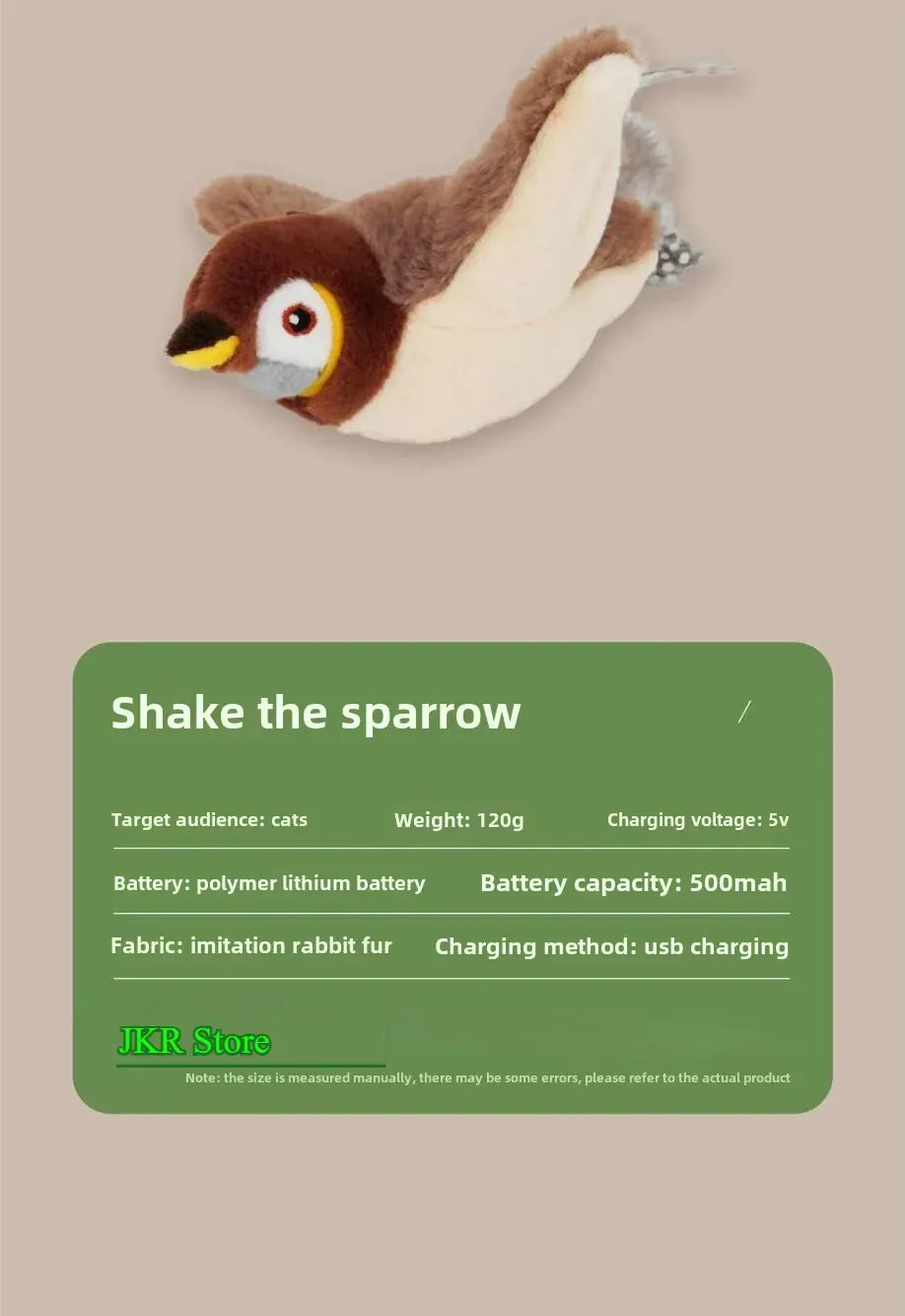 Interactive Flapping Bird Cat Toy – USB Rechargeable, Catnip-Activated Squeaky Plush with Motion & Sound