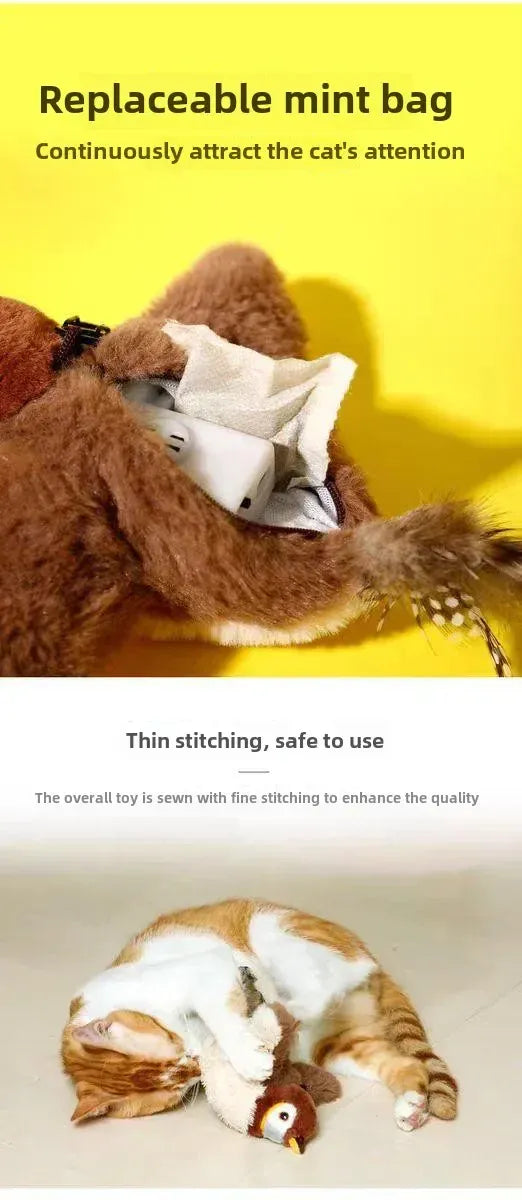 Interactive Flapping Bird Cat Toy – USB Rechargeable, Catnip-Activated Squeaky Plush with Motion & Sound