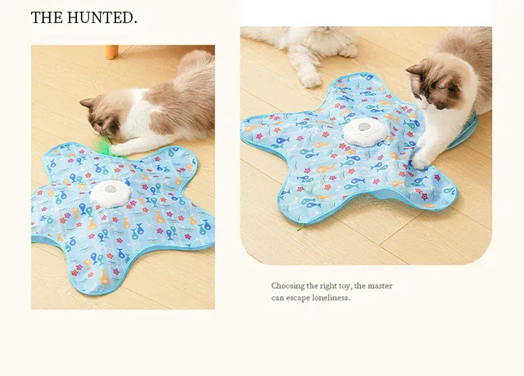 Interactive Hide & Seek Cat Toy | Motion-Activated Squeaky Mouse + Concealed Feather Teaser | Indoor Hunting Exercise Toy