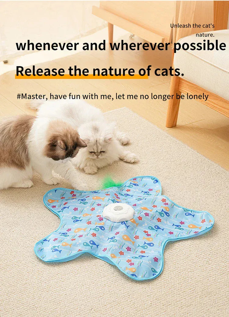 Interactive Hide & Seek Cat Toy | Motion-Activated Squeaky Mouse + Concealed Feather Teaser | Indoor Hunting Exercise Toy