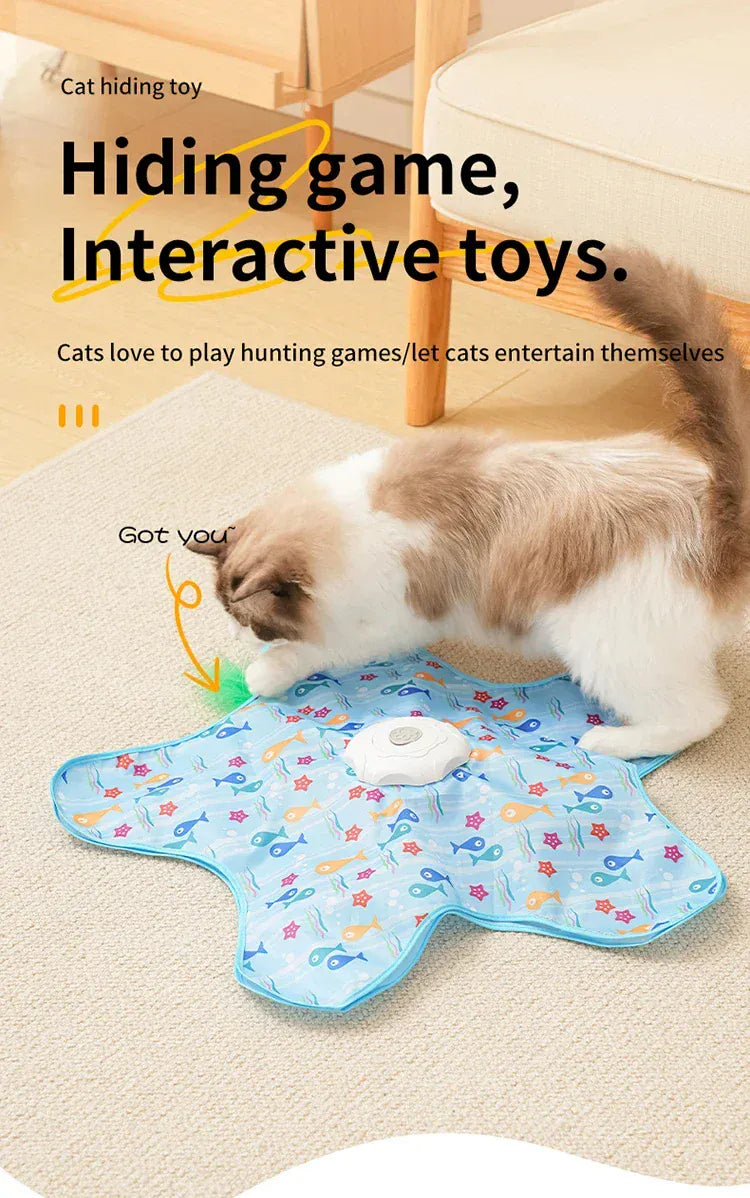 Interactive Hide & Seek Cat Toy | Motion-Activated Squeaky Mouse + Concealed Feather Teaser | Indoor Hunting Exercise Toy