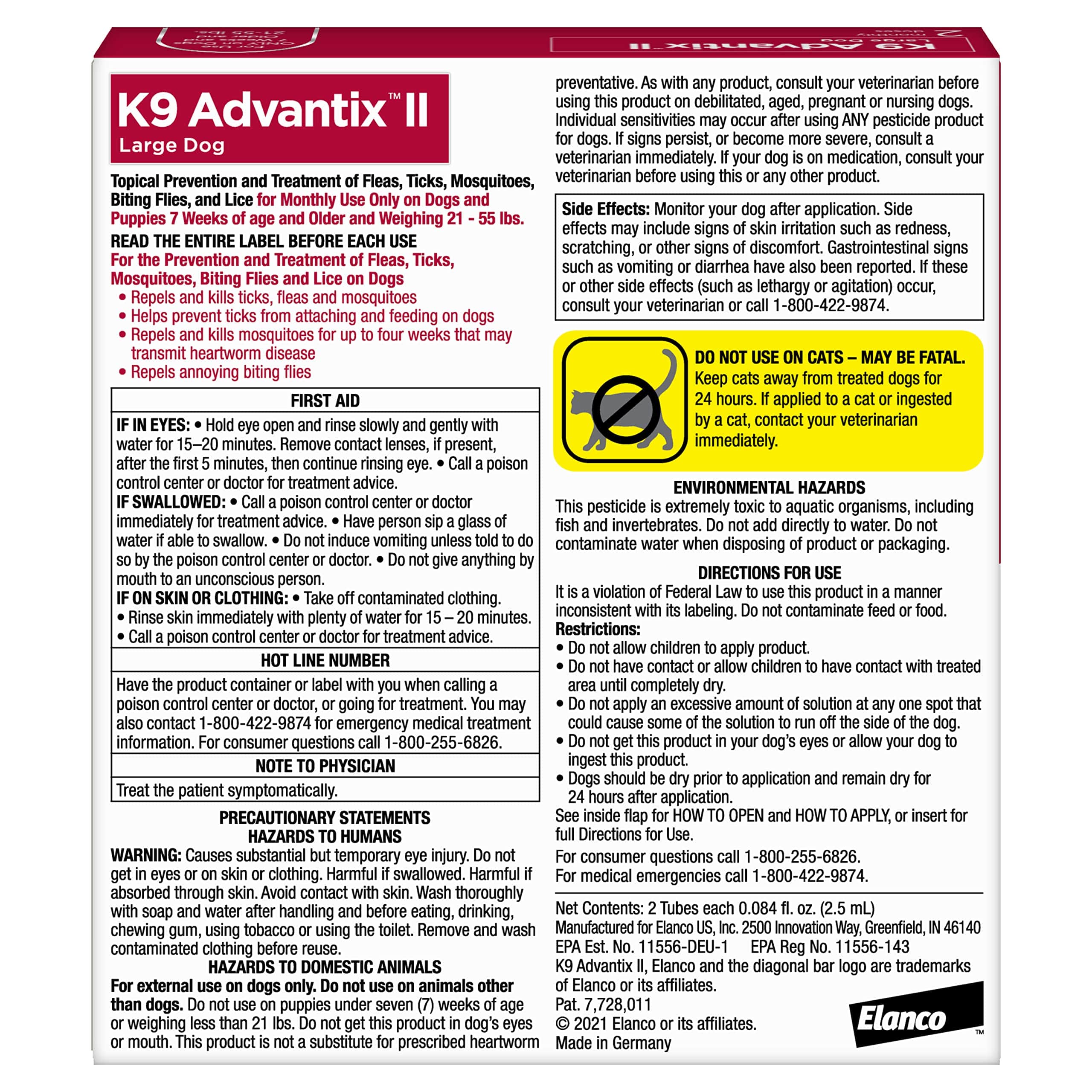 K9 Advantix II Large Dog – Vet-Recommended Flea, Tick & Mosquito Treatment for Dogs 21-55 lbs, 4-Month Supply