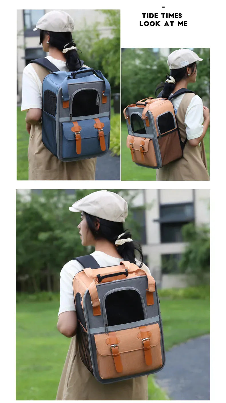 Large Cat Carrier Backpack - Three-Sided Breathable Pet Travel Bag with Sun Protection, Thickened Wear-Resistant Pet Luggage