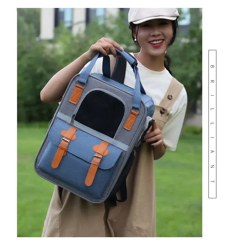 Large Cat Carrier Backpack - Three-Sided Breathable Pet Travel Bag with Sun Protection, Thickened Wear-Resistant Pet Luggage