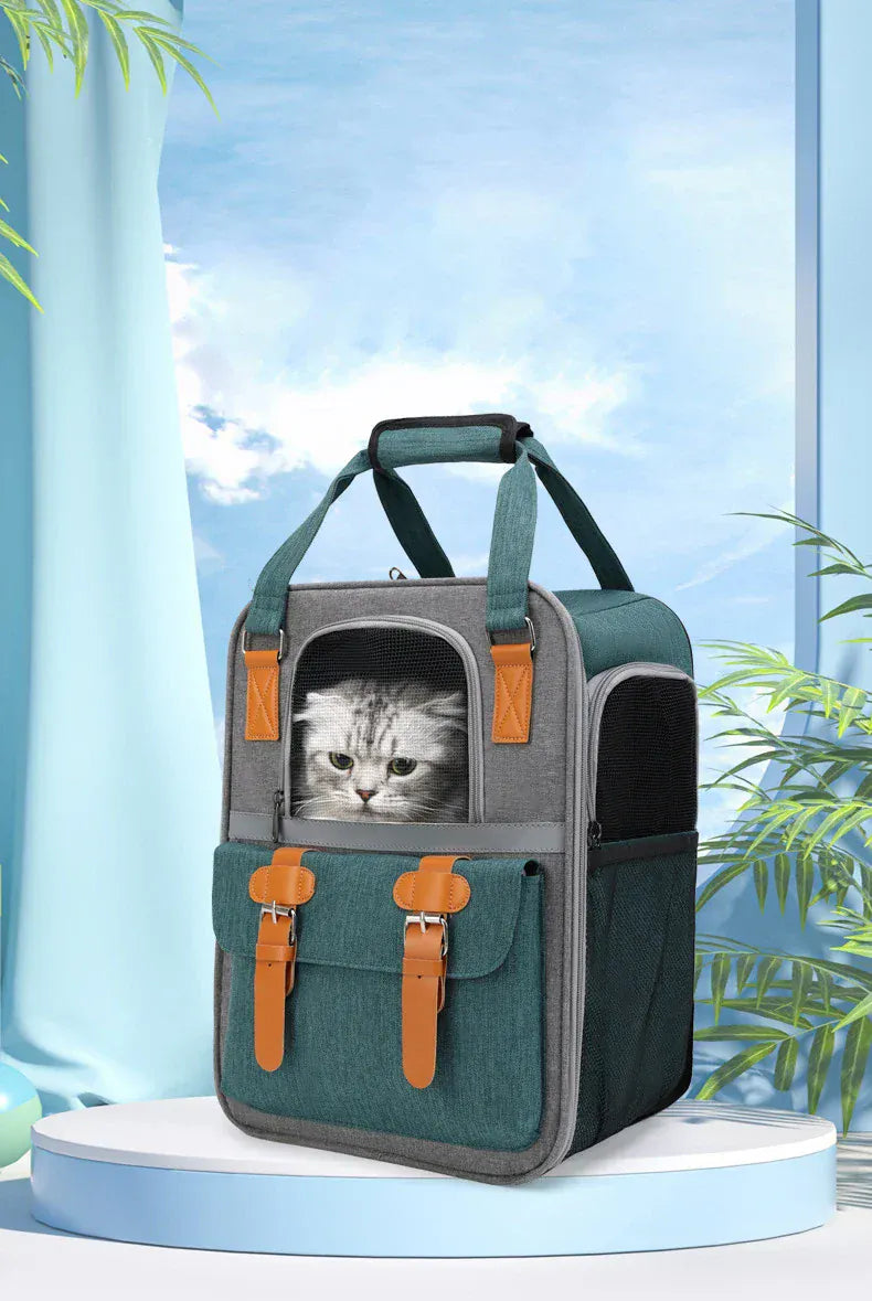 Large Cat Carrier Backpack - Three-Sided Breathable Pet Travel Bag with Sun Protection, Thickened Wear-Resistant Pet Luggage