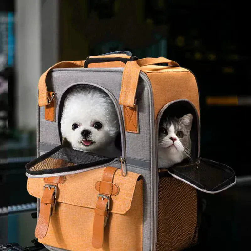 Large Cat Carrier Backpack - Three-Sided Breathable Pet Travel Bag with Sun Protection, Thickened Wear-Resistant Pet Luggage