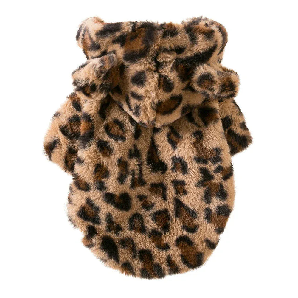 Leopard Print Fleece Hoodie - Fashion Winter Coat for French Bulldogs & Small Breeds