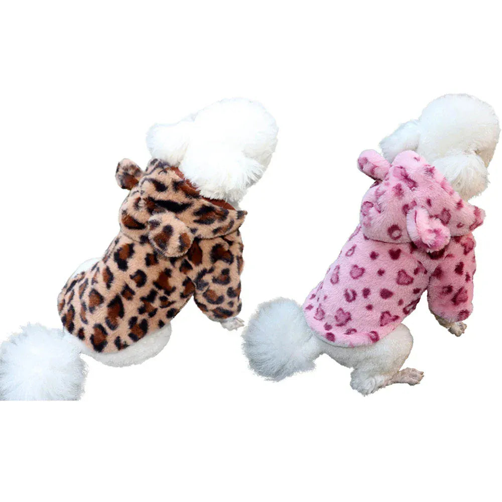 Leopard Print Fleece Hoodie - Fashion Winter Coat for French Bulldogs & Small Breeds