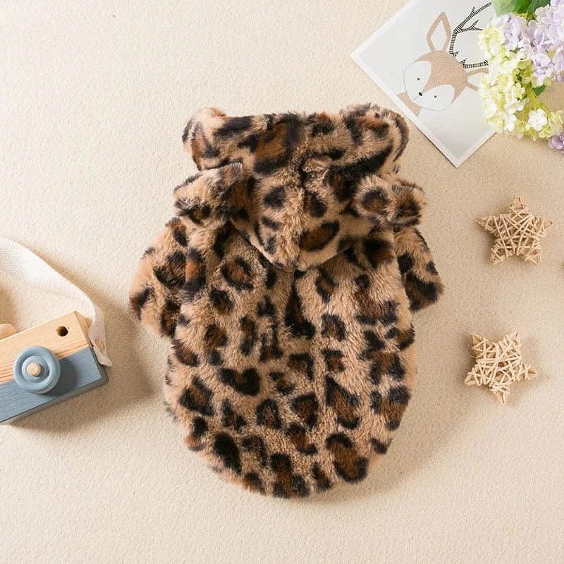 Leopard Print Winter Pet Jacket – Thickened Warm Coat for Small & Medium Dogs & Cats | Autumn/Winter Plush Pet Clothing