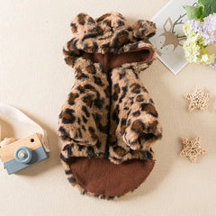 Leopard Print Winter Pet Jacket – Thickened Warm Coat for Small & Medium Dogs & Cats | Autumn/Winter Plush Pet Clothing