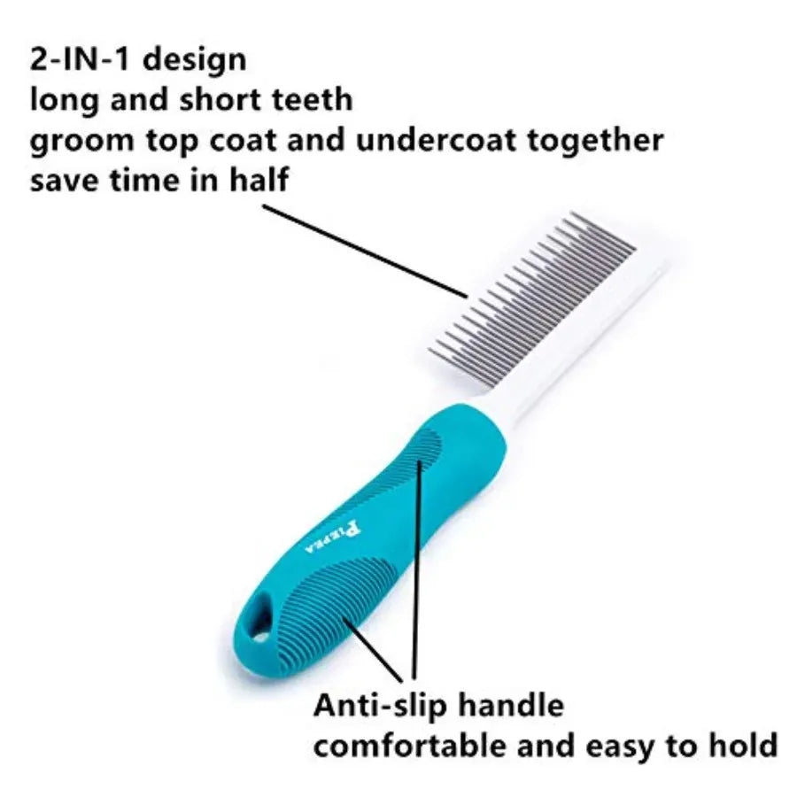 Long and Short Teeth Pet Comb for Dogs and Cats Essential Tool in Home Grooming Kit to Effectively Remove Knots Mats and Tangle