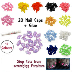 Lovely 20pcs Soft Silicone Cat Nail Caps | Pet Claw Protection with Adhesive Glue | Anti-Scratch Cat Paw Covers | Safe Nail Care for Cats