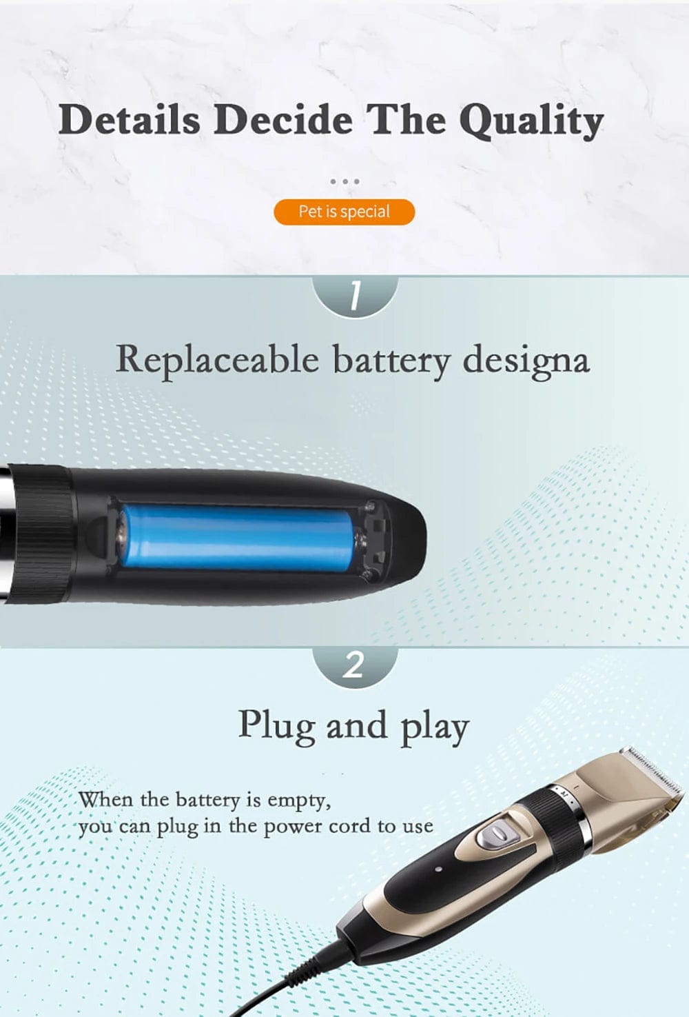 Low-Noise Dog Clippers - Rechargeable Pet Grooming Kit with 4 Guide Combs