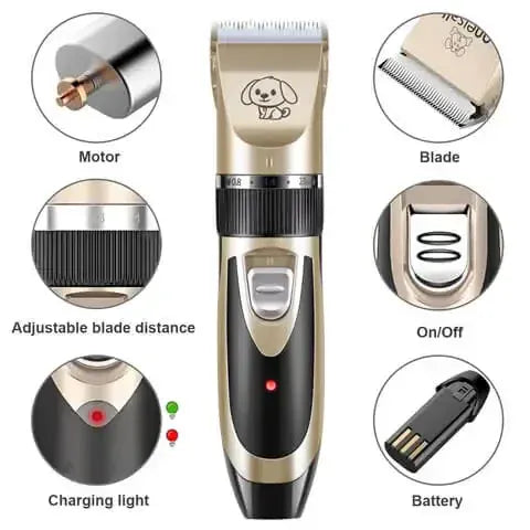 Low-Noise Dog Clippers - Rechargeable Pet Grooming Kit with 4 Guide Combs