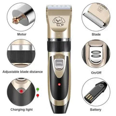Low-Noise Dog Clippers - Rechargeable Pet Grooming Kit with 4 Guide Combs
