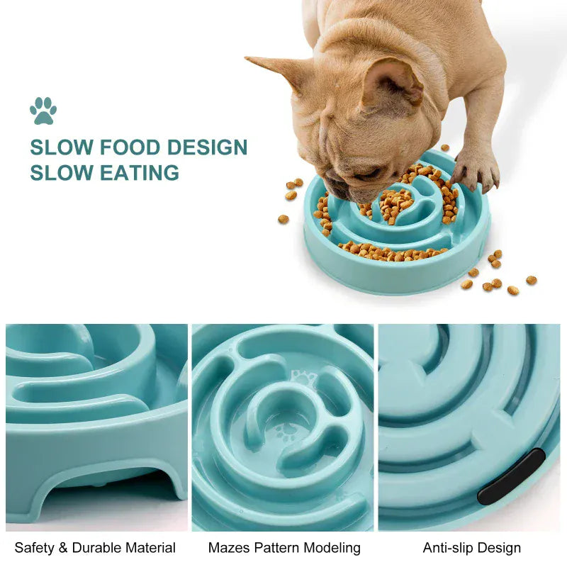 Maze Pattern Slow Feeder Bowl - Anti-Gulping Puzzle Dish for Dogs & Cats