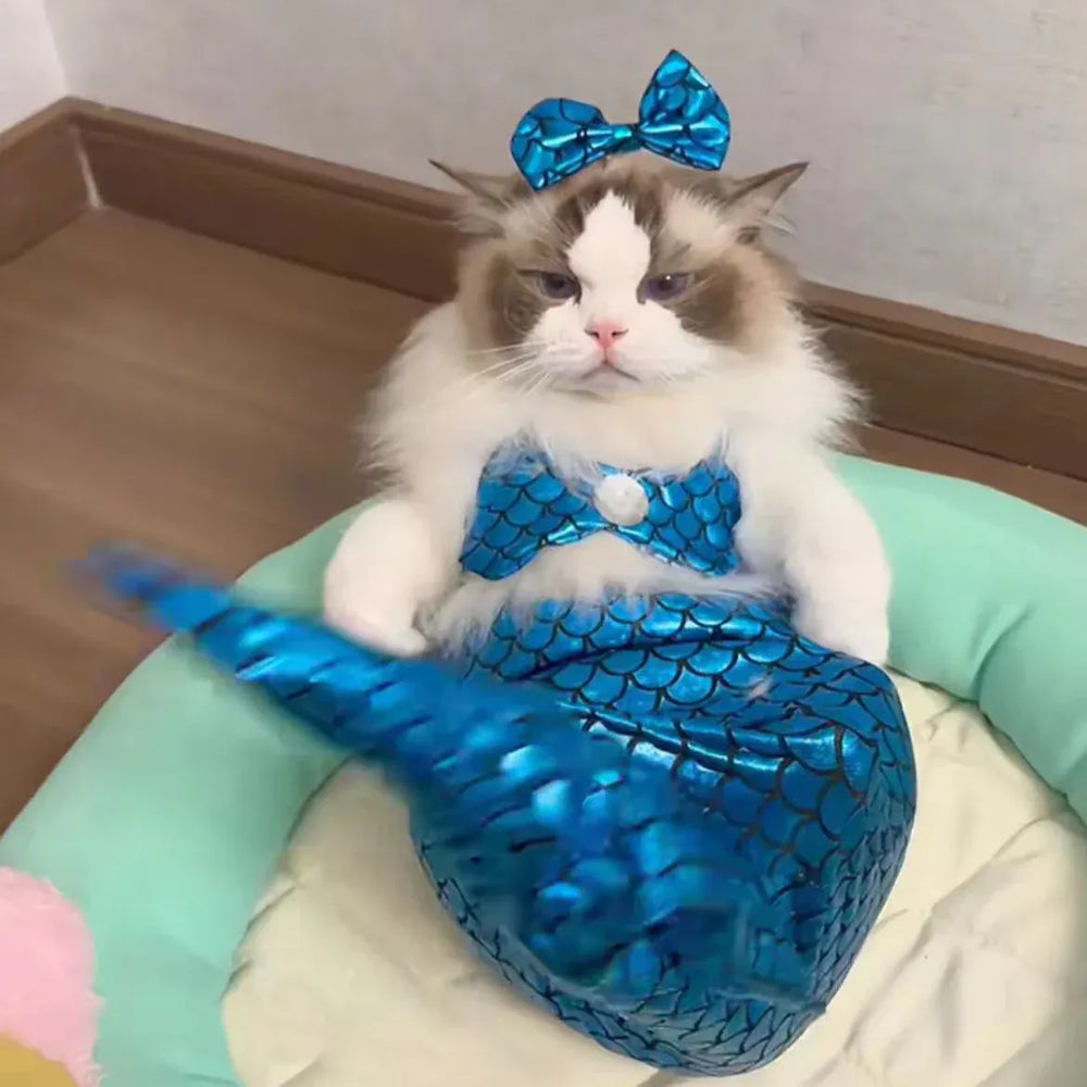 Mermaid Cat Halloween Costumes Sparkly Cosplay Dog Clothes Outfit for Small Kitten Birthday Party Dressing Up Pet Costumes   Cos