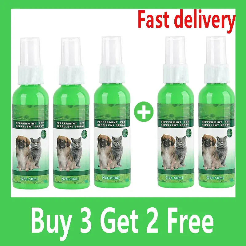 Natural Flea & Tick Spray for Dogs & Cats - 60ml Peppermint Oil Pest Repellent with Eugenol, Fresh Fragrance Topical Care