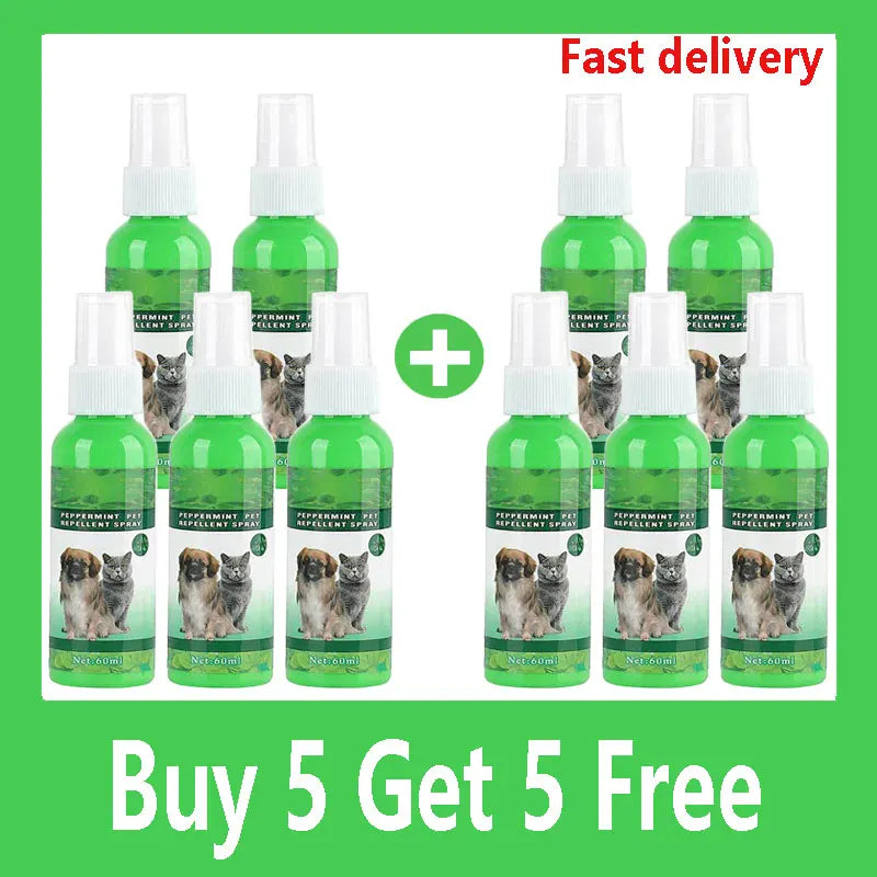 Natural Flea & Tick Spray for Dogs & Cats - 60ml Peppermint Oil Pest Repellent with Eugenol, Fresh Fragrance Topical Care