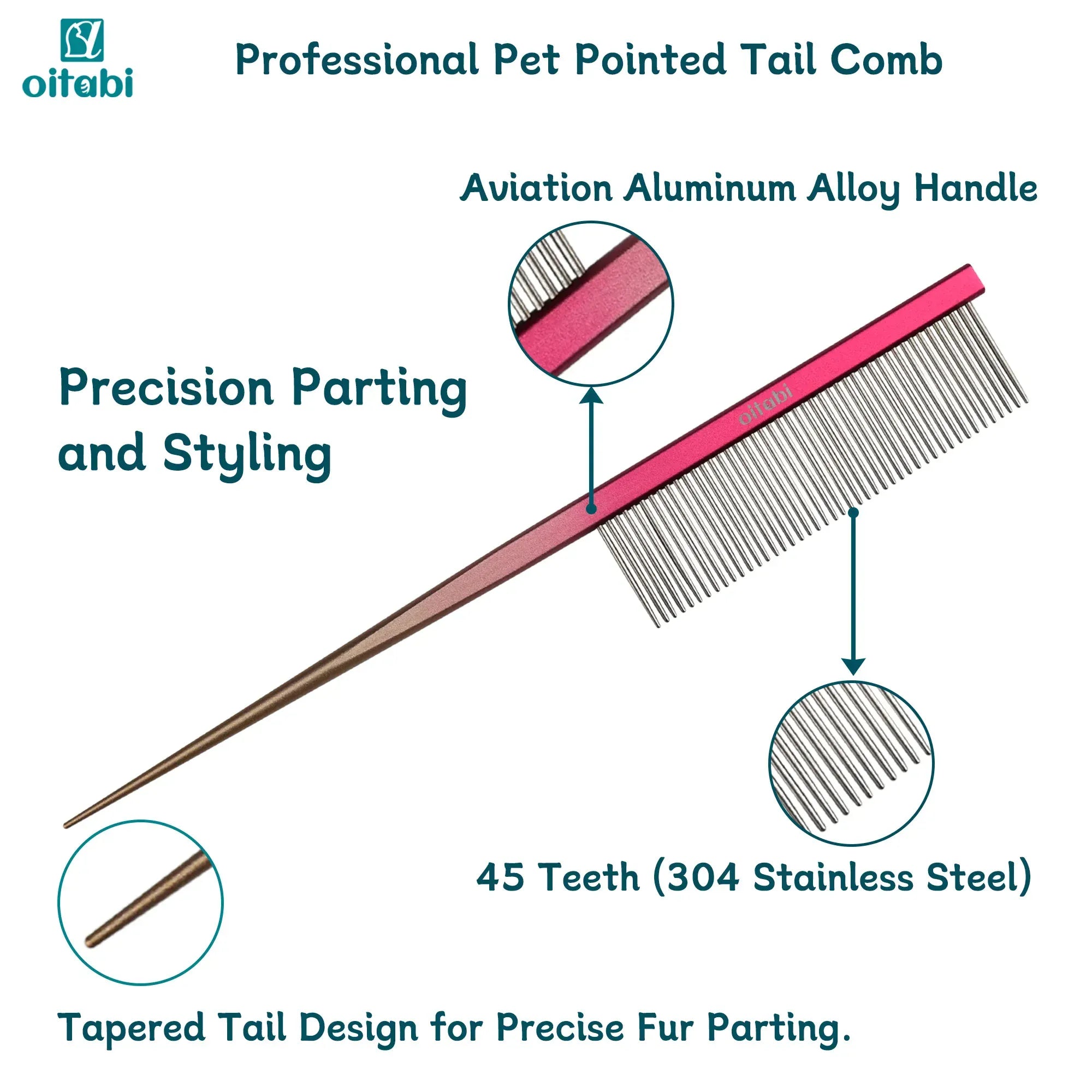 OITABI Professional Pet Grooming Comb Set - Gradient Tapered Tail Combs for Styling & Finishing