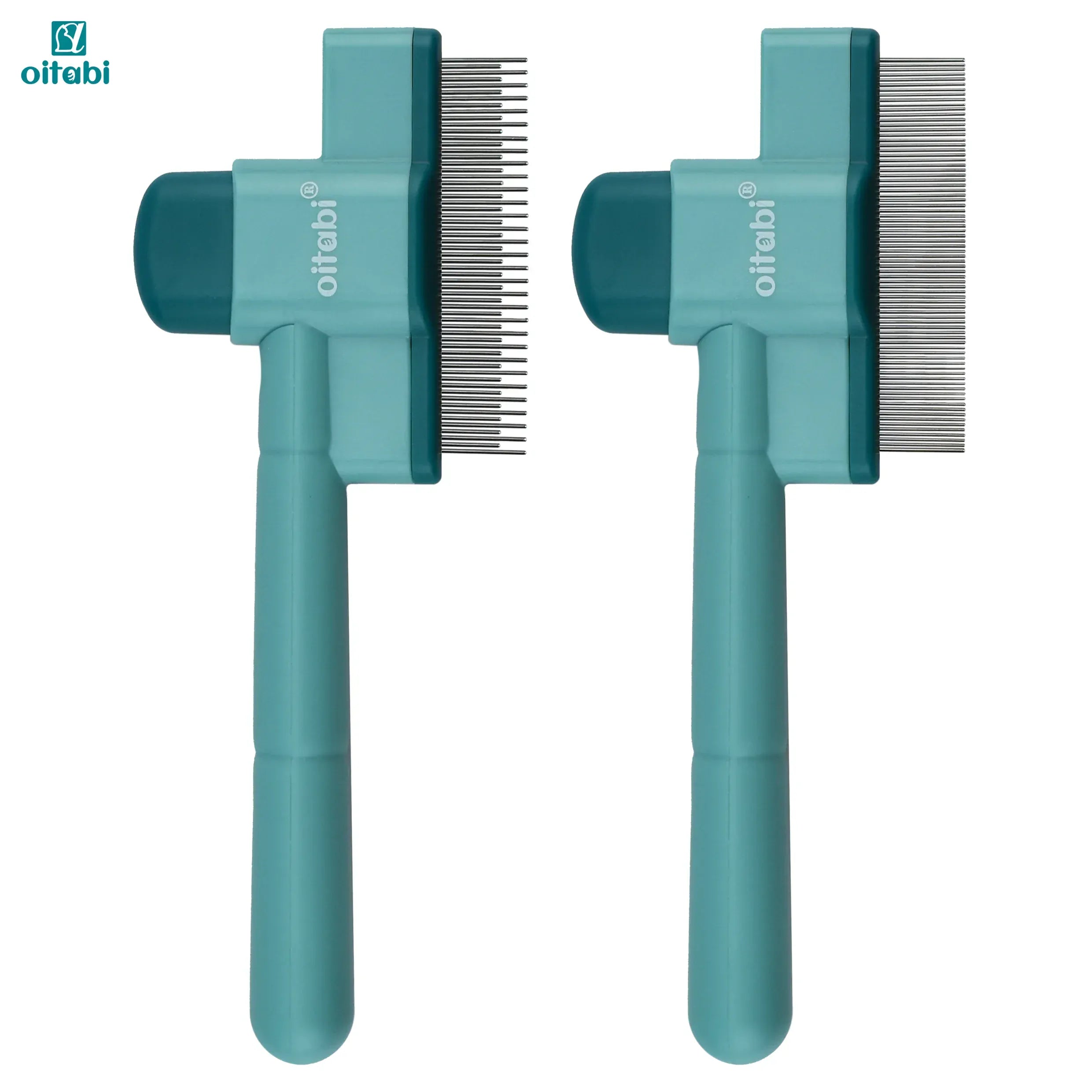 Oitabi Self-Cleaning Flea Comb for Dogs & Cats - Fine Tooth Pet Comb with Release Button, 2-Pack Grooming Tool for Flea Removal & Detangling
