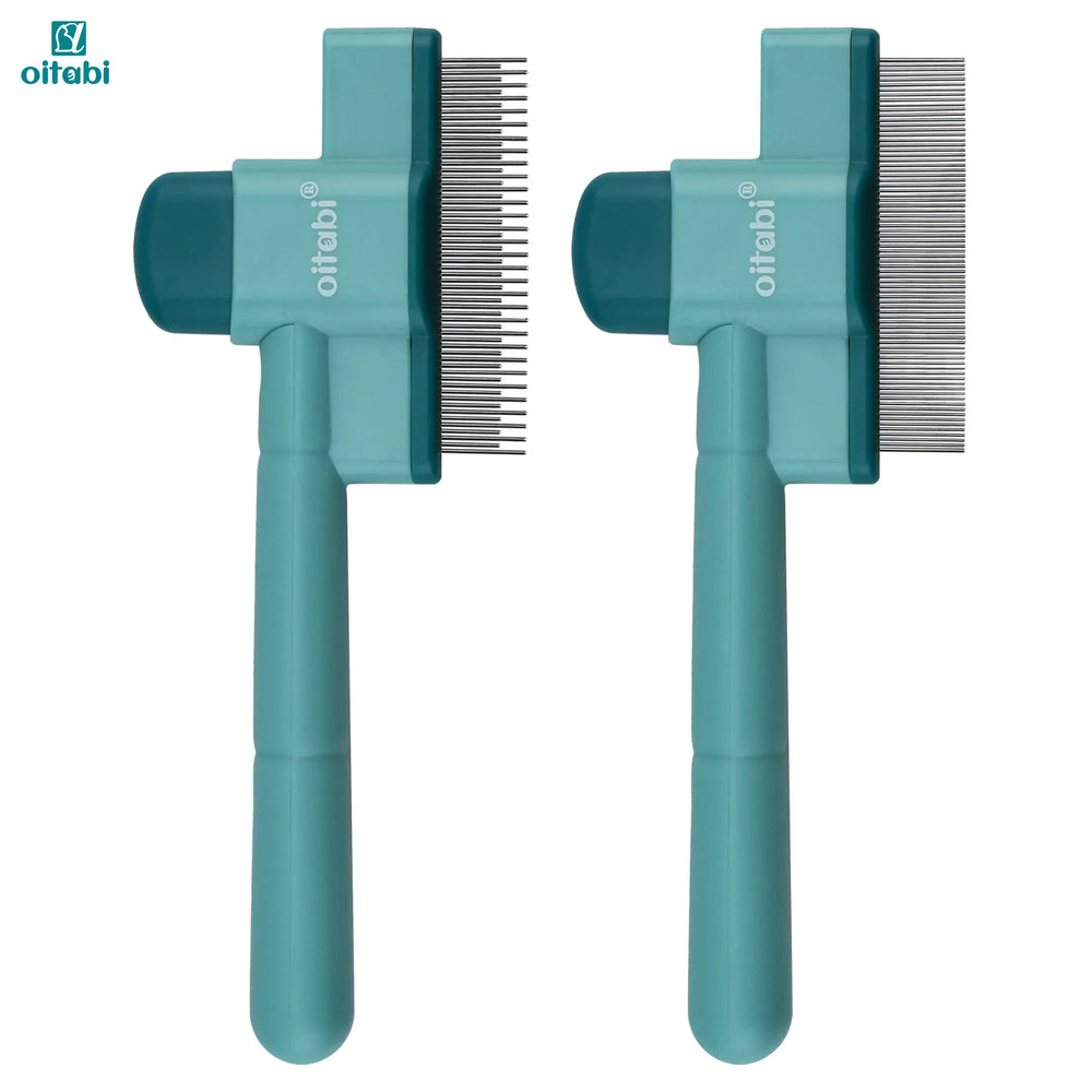 Oitabi Self-Cleaning Flea Comb for Dogs & Cats - Fine Tooth Pet Comb with Release Button, 2-Pack Grooming Tool for Flea Removal & Detangling