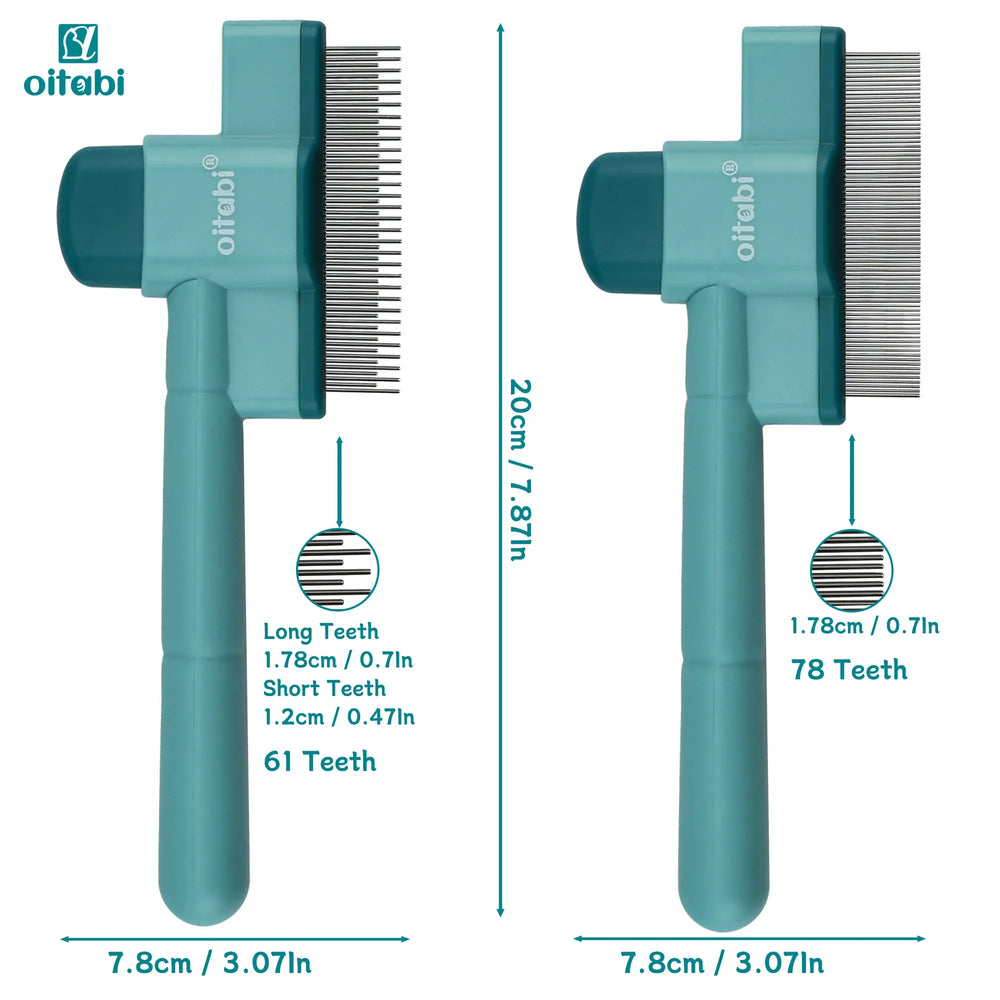 Oitabi Self-Cleaning Flea Comb for Dogs & Cats - Fine Tooth Pet Comb with Release Button, 2-Pack Grooming Tool for Flea Removal & Detangling