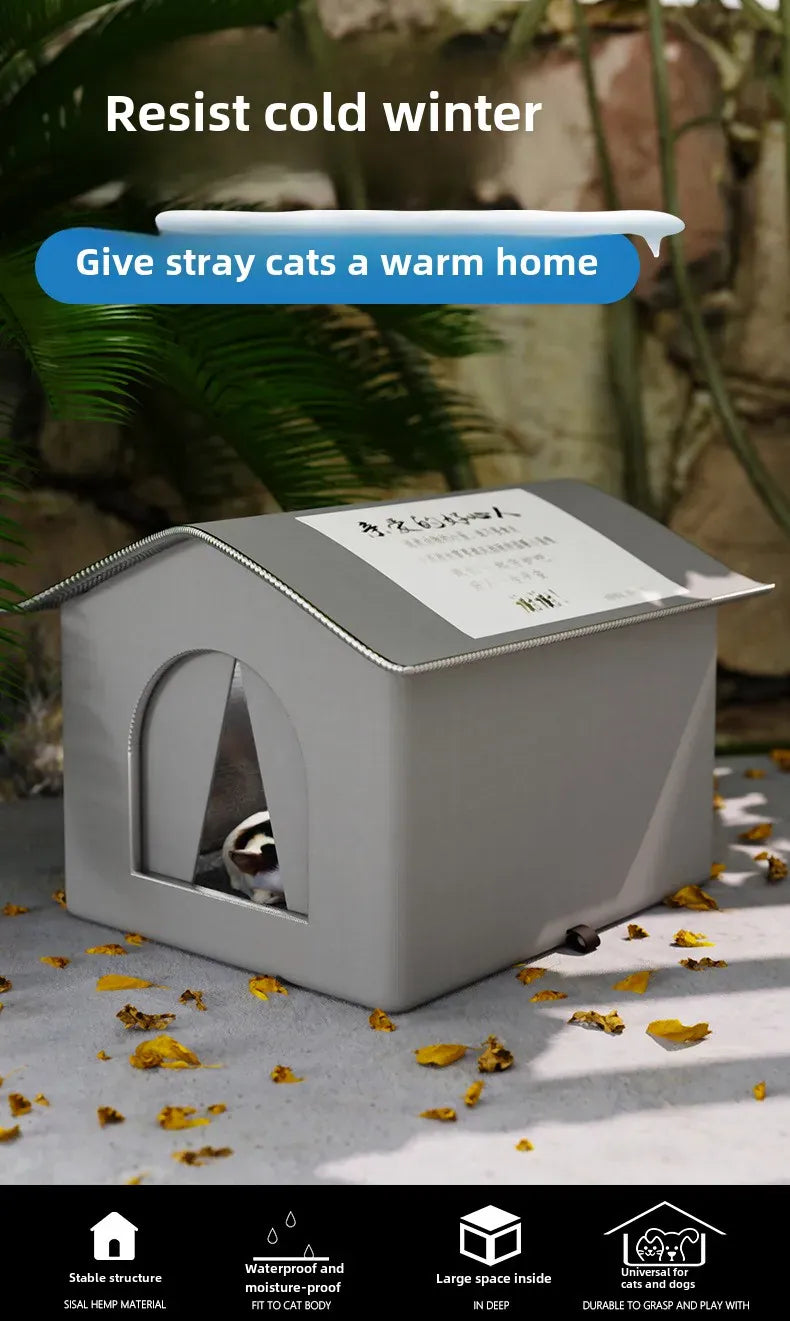Outdoor Cat House Waterproof - Winter Warm Pet Cave Bed Foldable Washable