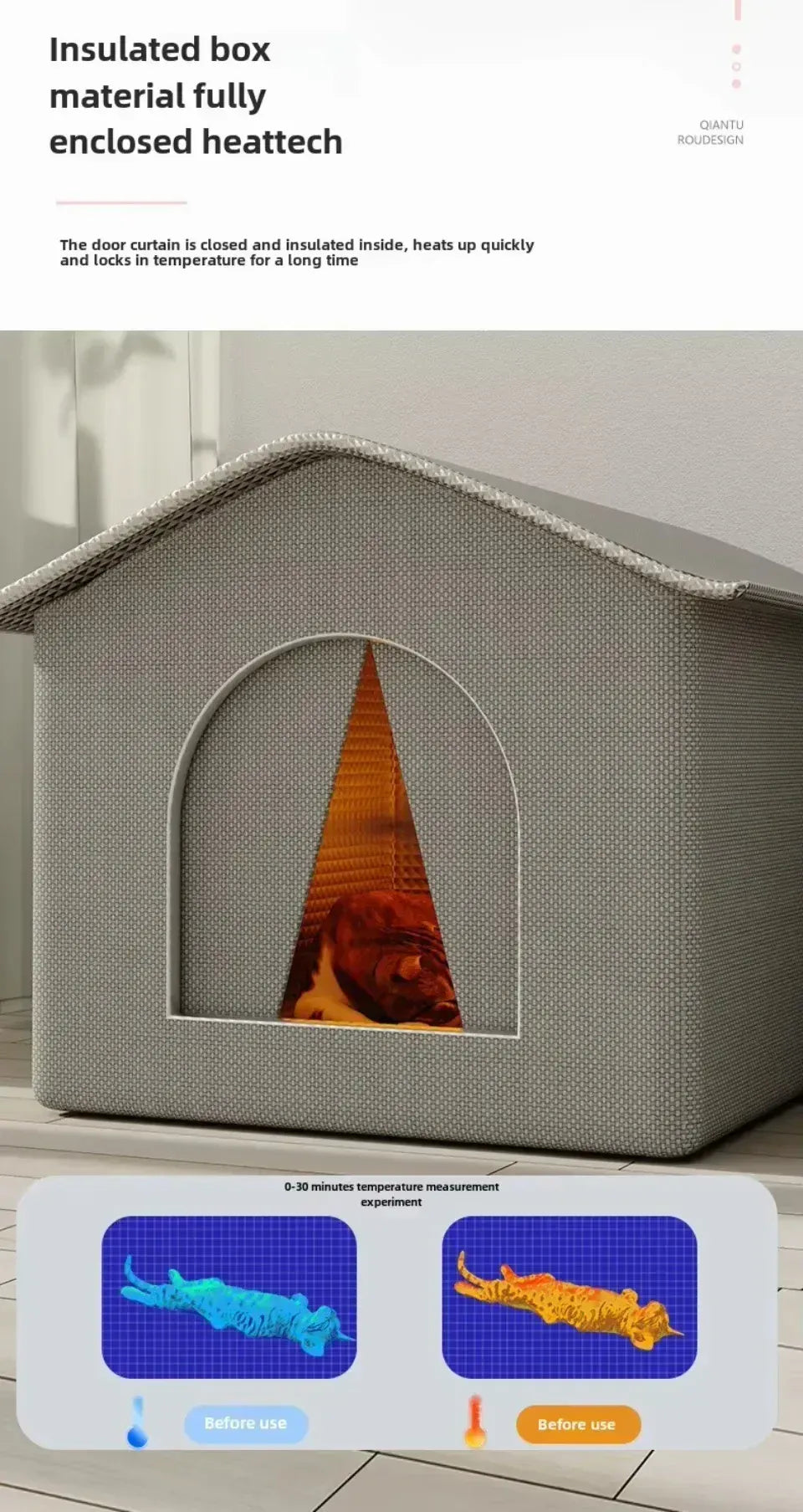 Outdoor Cat House Waterproof - Winter Warm Stray Shelter Weatherproof Pet House