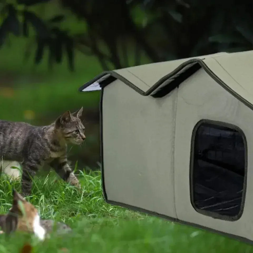 Outdoor Cat House with Detachable Roof - Waterproof Windproof Pet Shelter for All Seasons, Easy Clean Cat & Dog Bed for Outdoor/Indoor Use