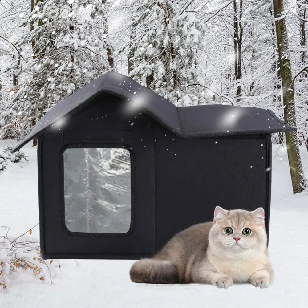 Outdoor Cat House with Detachable Roof - Waterproof Windproof Pet Shelter for All Seasons, Easy Clean Cat & Dog Bed for Outdoor/Indoor Use