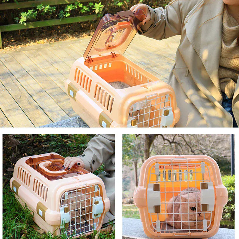Outdoor Portable Cat Carrier Box - Large Capacity Aviation Pet Transport Cage, Breathable Solid Plastic Travel Crate for Cats & Small Dogs