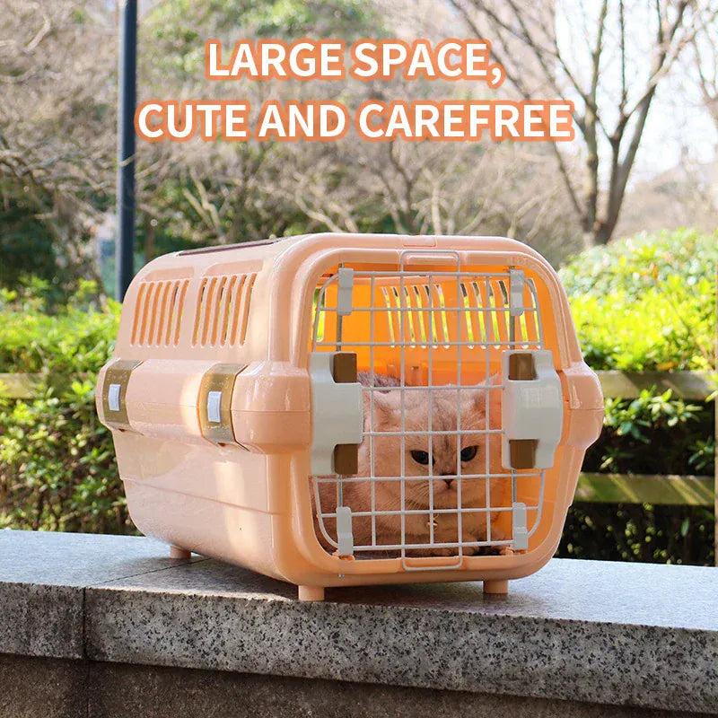 Outdoor Portable Cat Carrier Box - Large Capacity Aviation Pet Transport Cage, Breathable Solid Plastic Travel Crate for Cats & Small Dogs