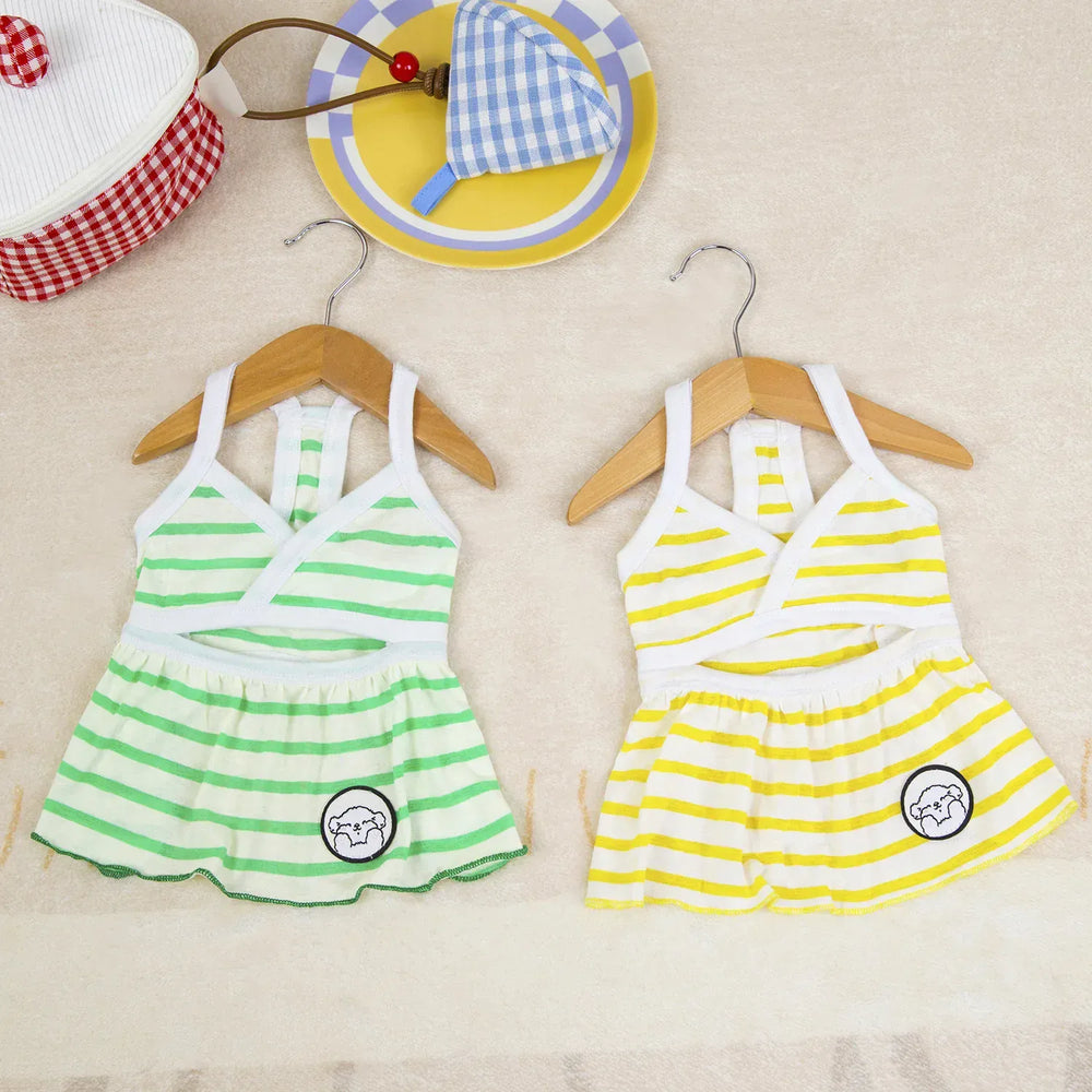 Pet Bikini & Skirt Set – Striped Summer Outfit for Small Dogs & Cats