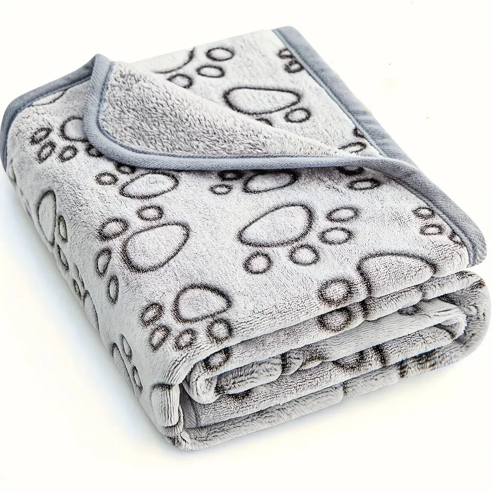 Pet Blanket with Flower Footprints - Warm Machine Washable Cat Dog Mat, Winter Comfort Pad in Multiple Sizes (Gray)