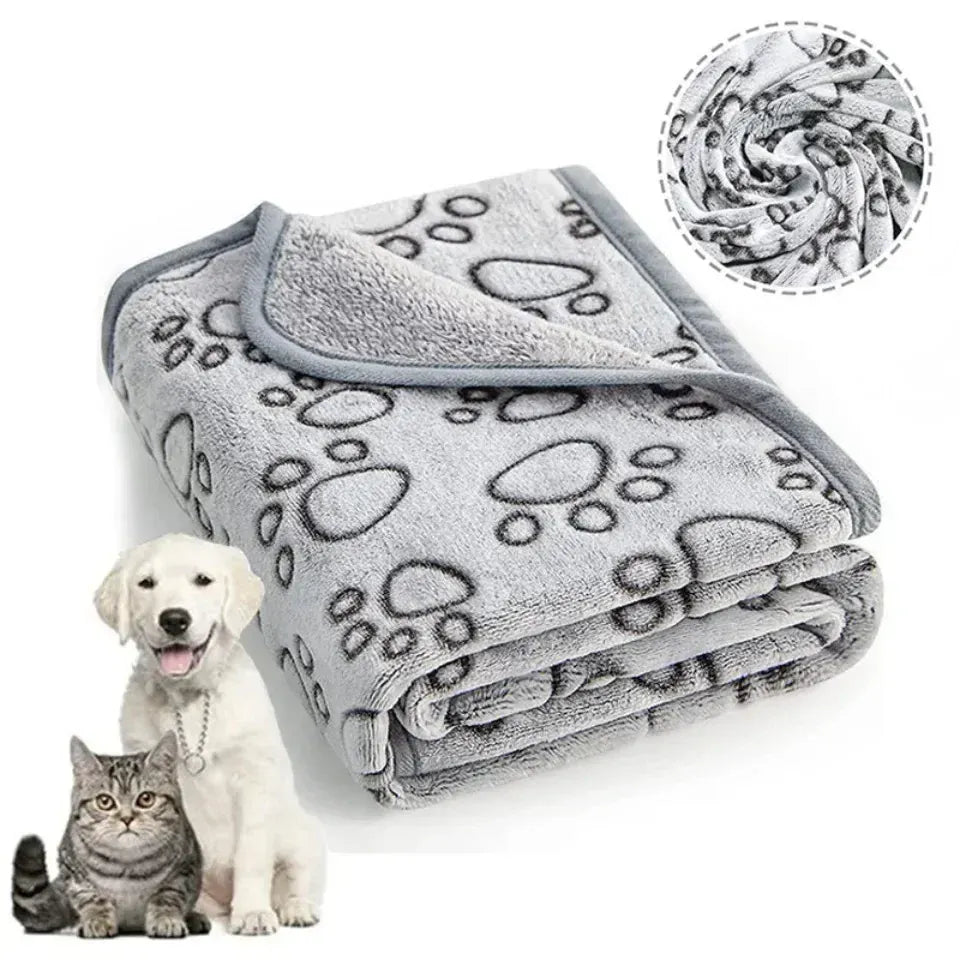 Pet Blanket with Flower Footprints - Warm Machine Washable Cat Dog Mat, Winter Comfort Pad in Multiple Sizes (Gray)