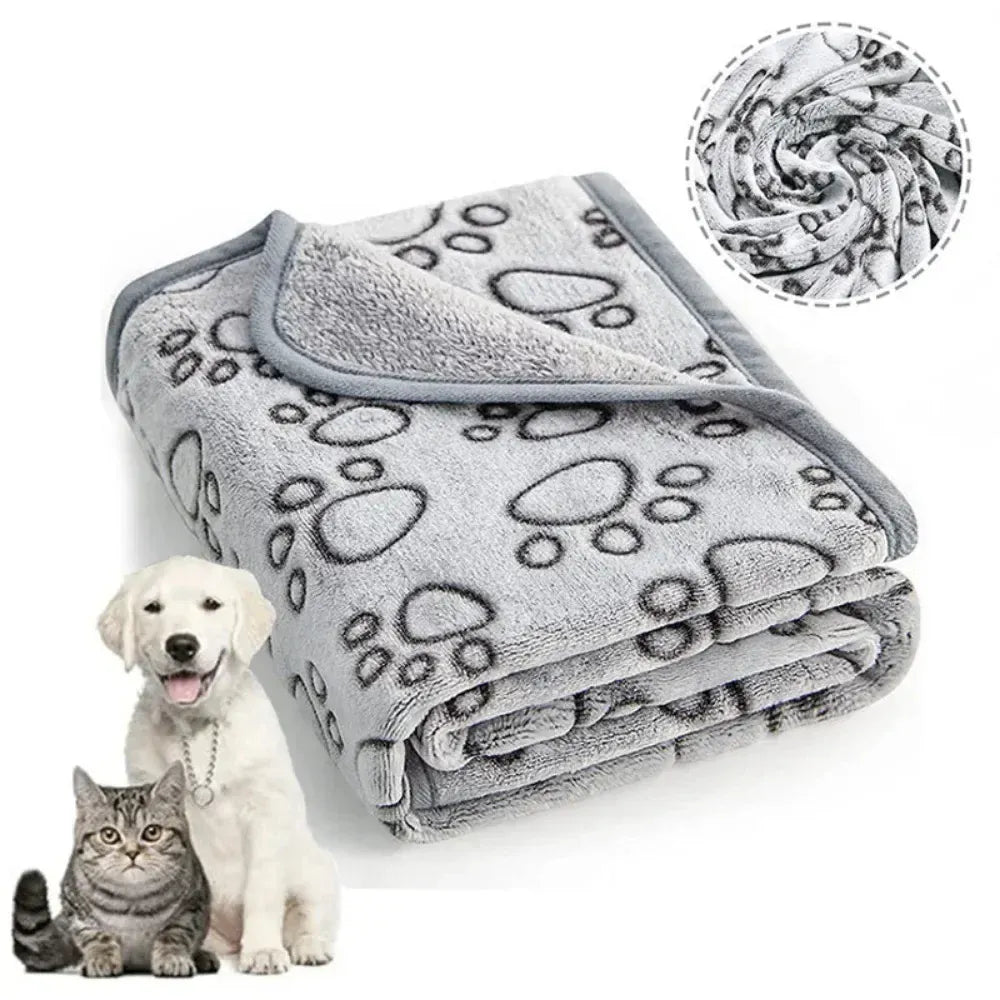 Pet Blanket with Flower Footprints - Warm Machine Washable Cat Dog Mat, Winter Comfort Pad in Multiple Sizes (Gray)
