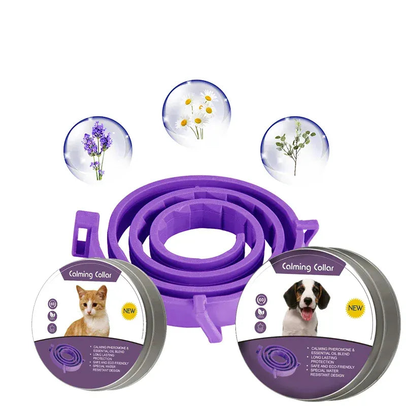 Pet Calming Collar for Cats & Dogs - 2-Month Anxiety Relief with Natural Pheromones, Adjustable Stress Reduction Collar for Thunder, Travel & Separation Anxiety